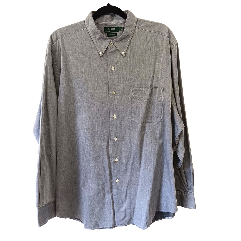 Lauren Ralph‎ Lauren Gray Shirt Men 17.5 34/35  Long Sleeve Button Down
